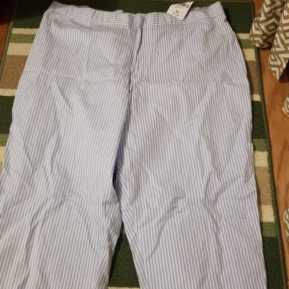 Blue and white pinstripe pants